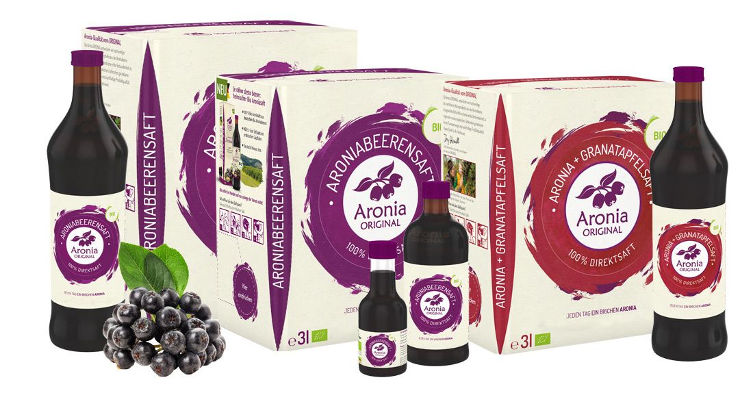 Neue Saftverpackungen von Aronia ORIGINAL